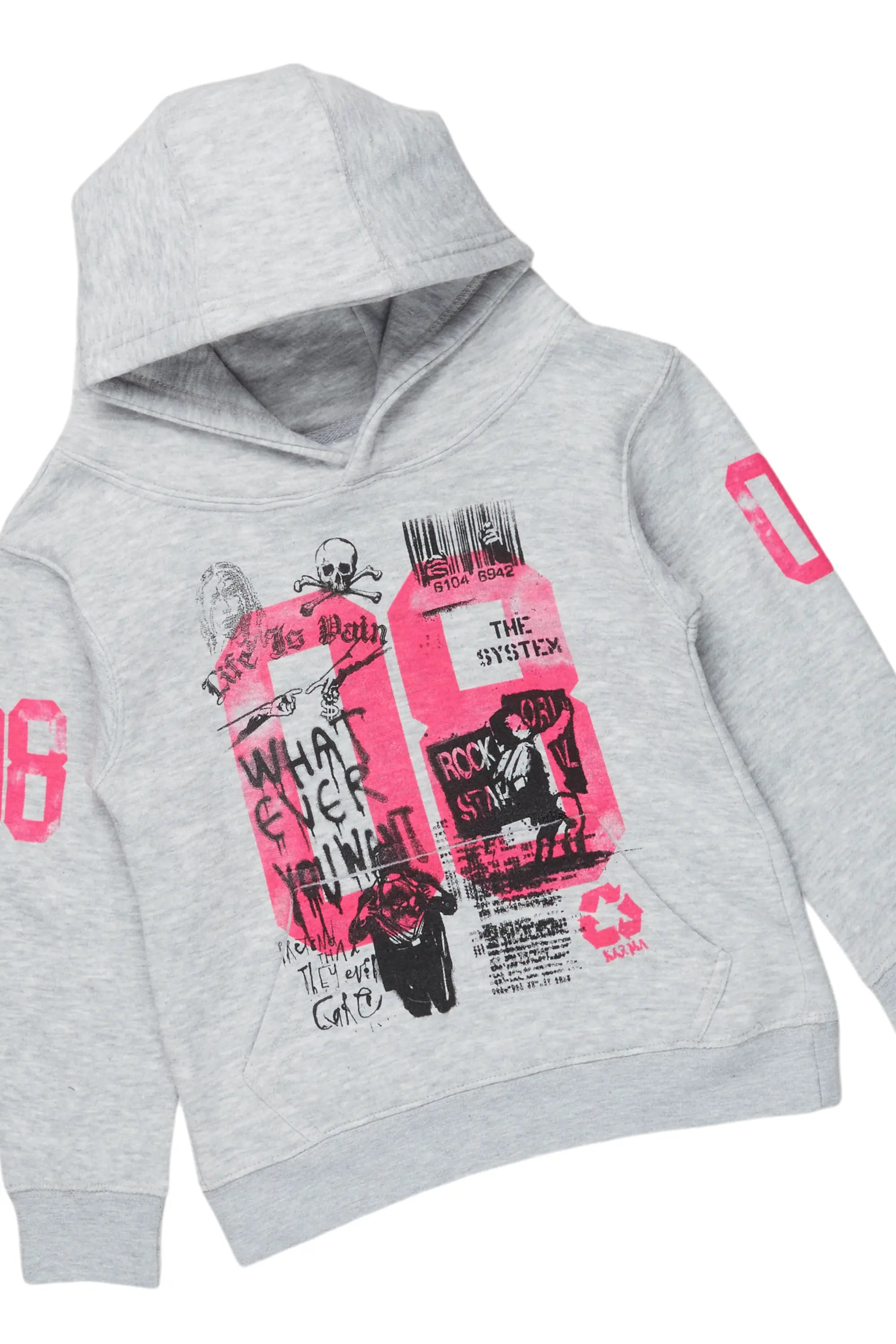 Girls Kammy Grey Hoodie/Stacked Flare Jean Set