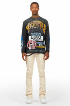 Dag Beige Stacked Flare Jean