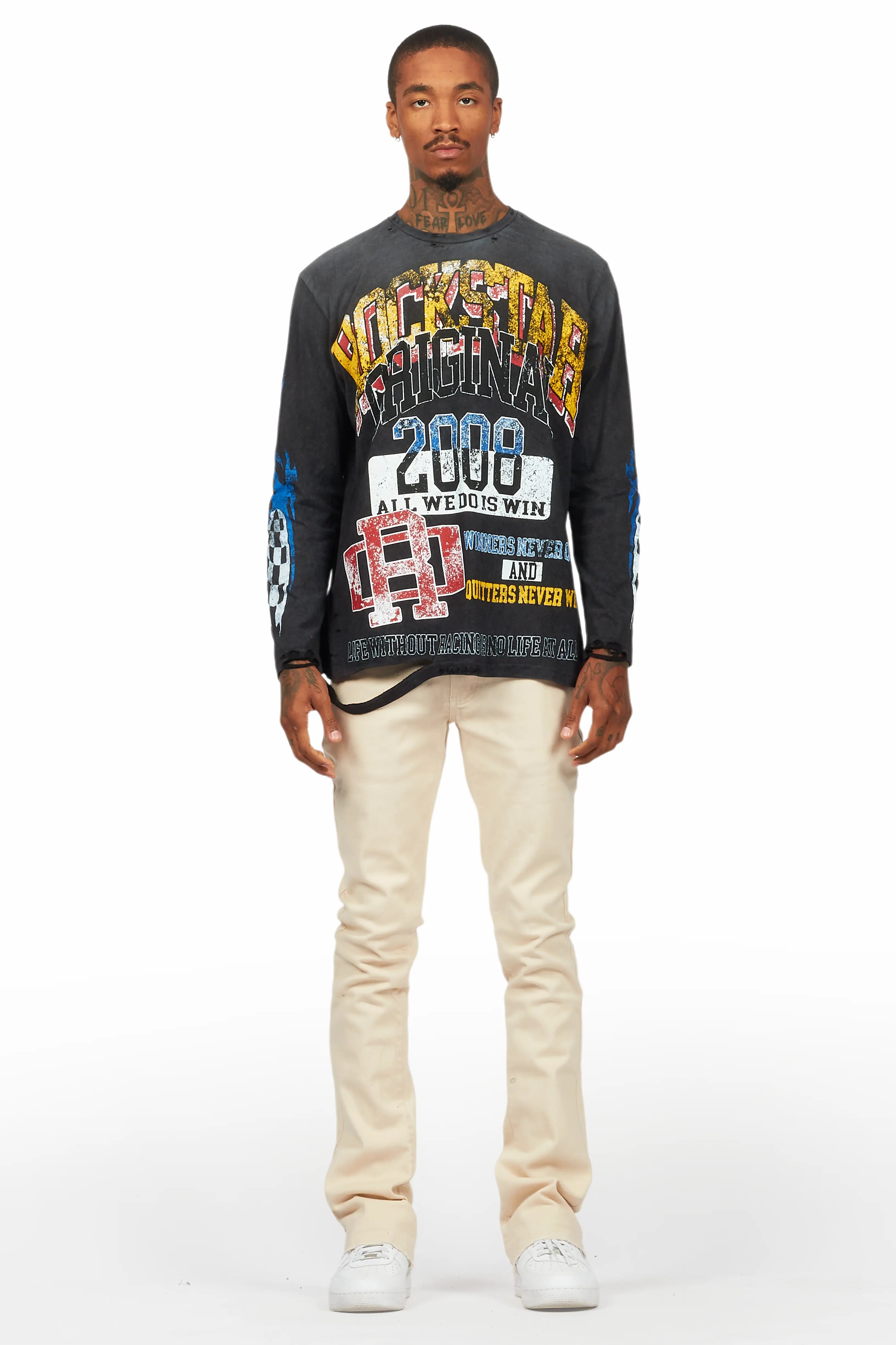 Dag Beige Stacked Flare Jean