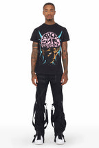 Rowen Black Stacked Flare Jean