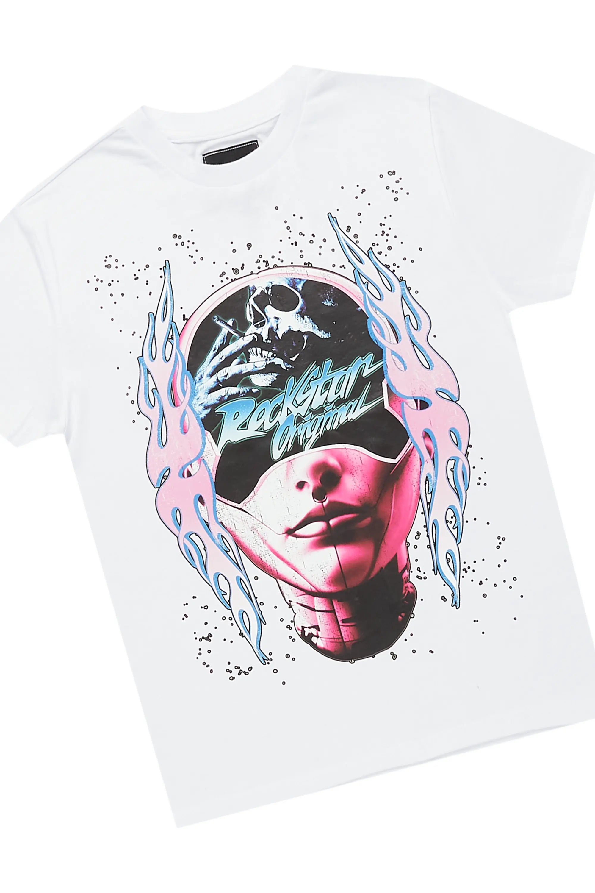 Girls Medora White/Blue T-Shirt Stacked Flare Jean Set