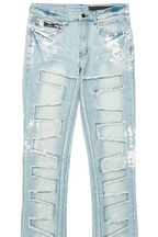 Kodak Blue/White Painter Stacked Flare Fringe Jean
