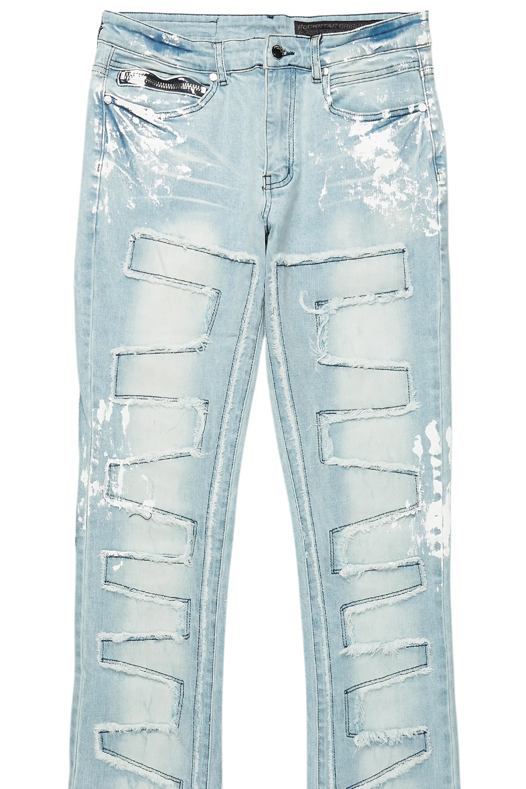 Kodak Blue/White Painter Stacked Flare Fringe Jean