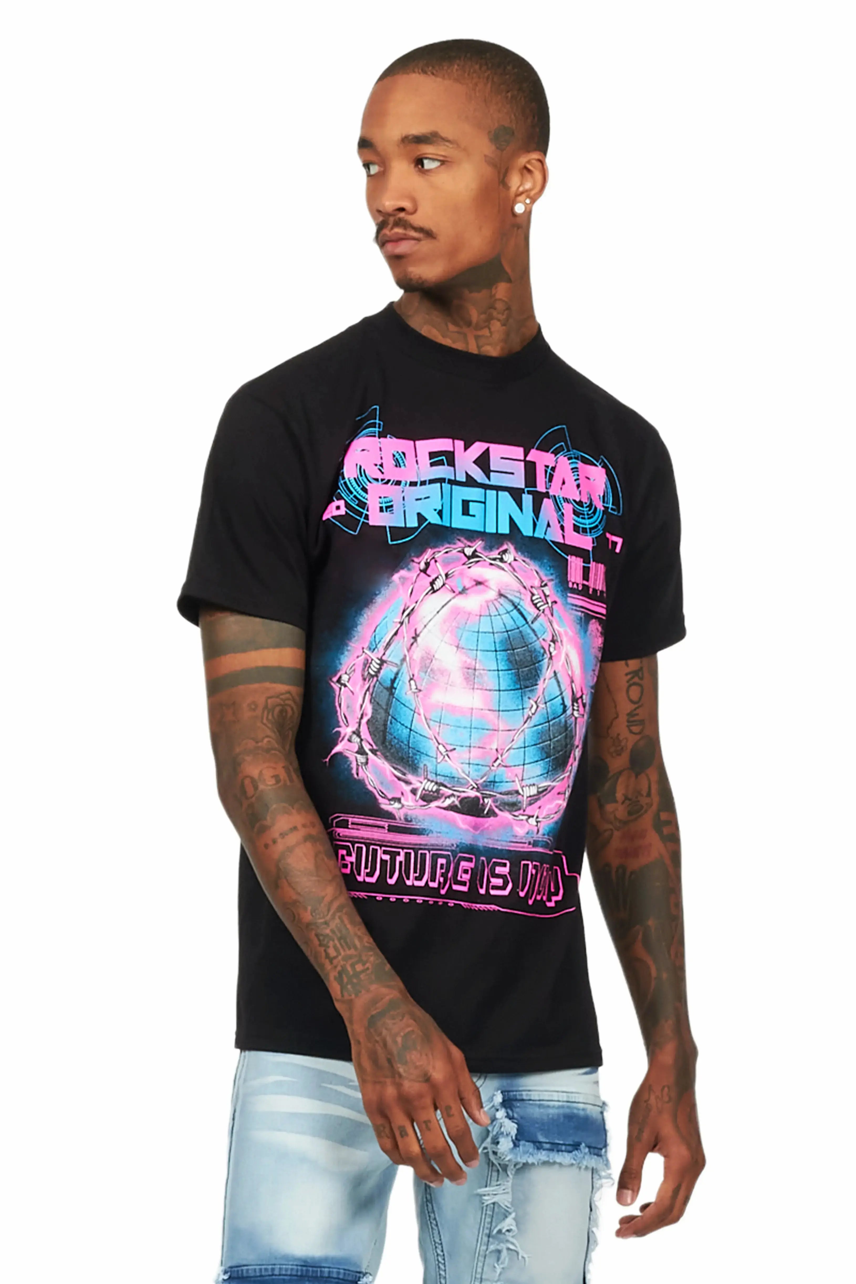 Digital Black Graphic T-Shirt