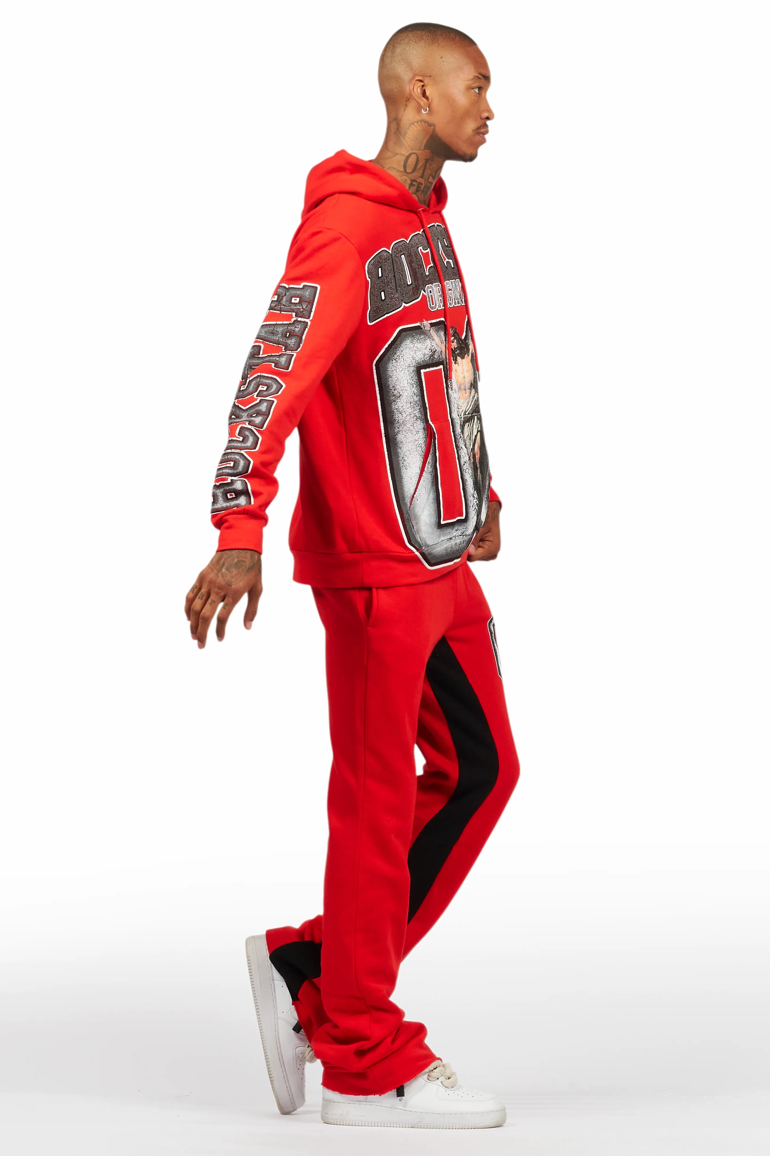 Fields Red/White Baggy Hoodie Track Set