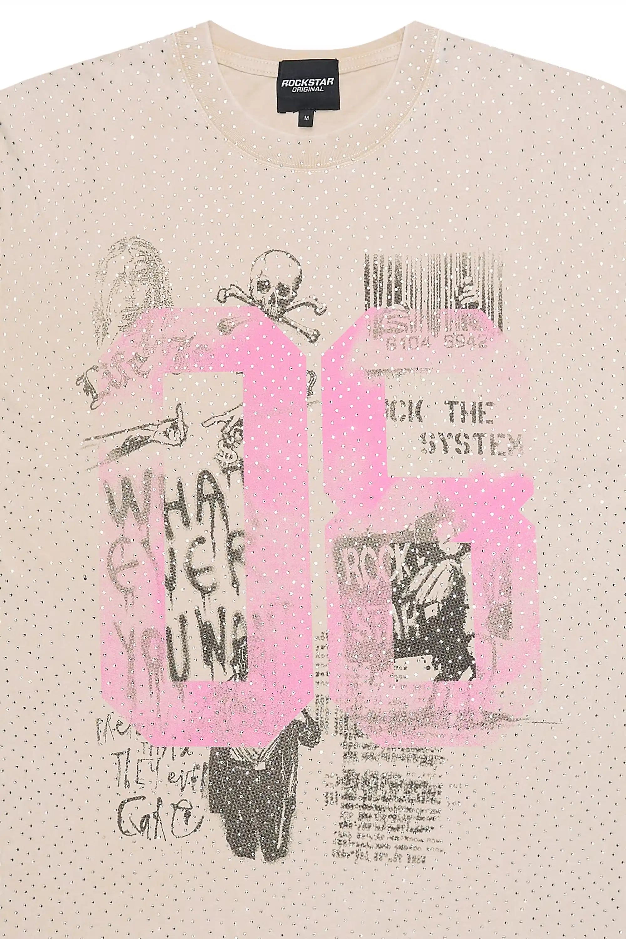 Kammile Beige Rhinestone T-Shirt