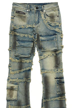 Boys Yves Blue Ripped Stacked Flare Cargo Jeans