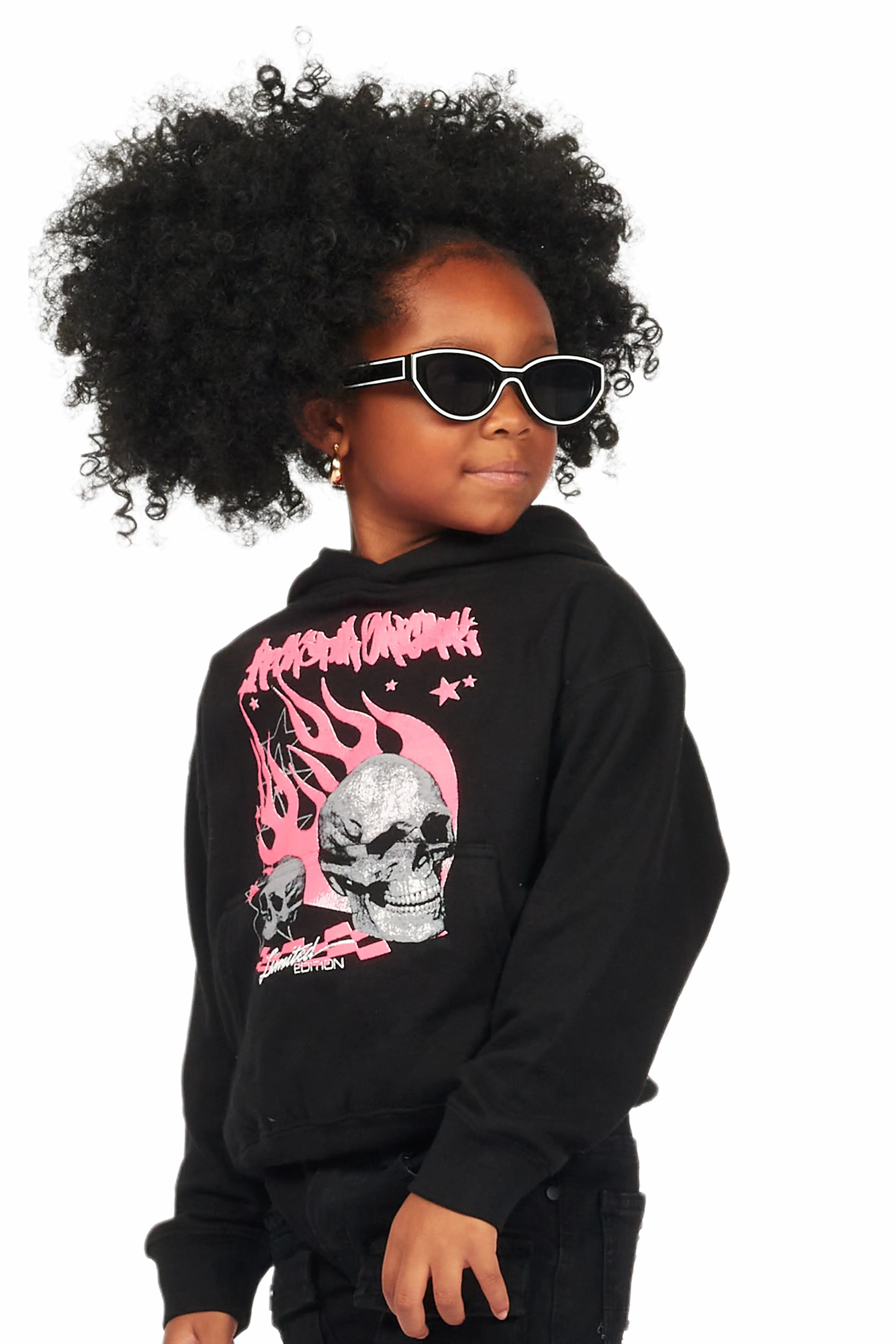Girls Anessa Black Graphic Hoodie