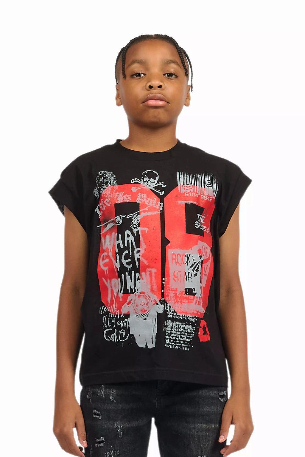 Boys Grill Black/Red Graphic Muscle T-Shirt