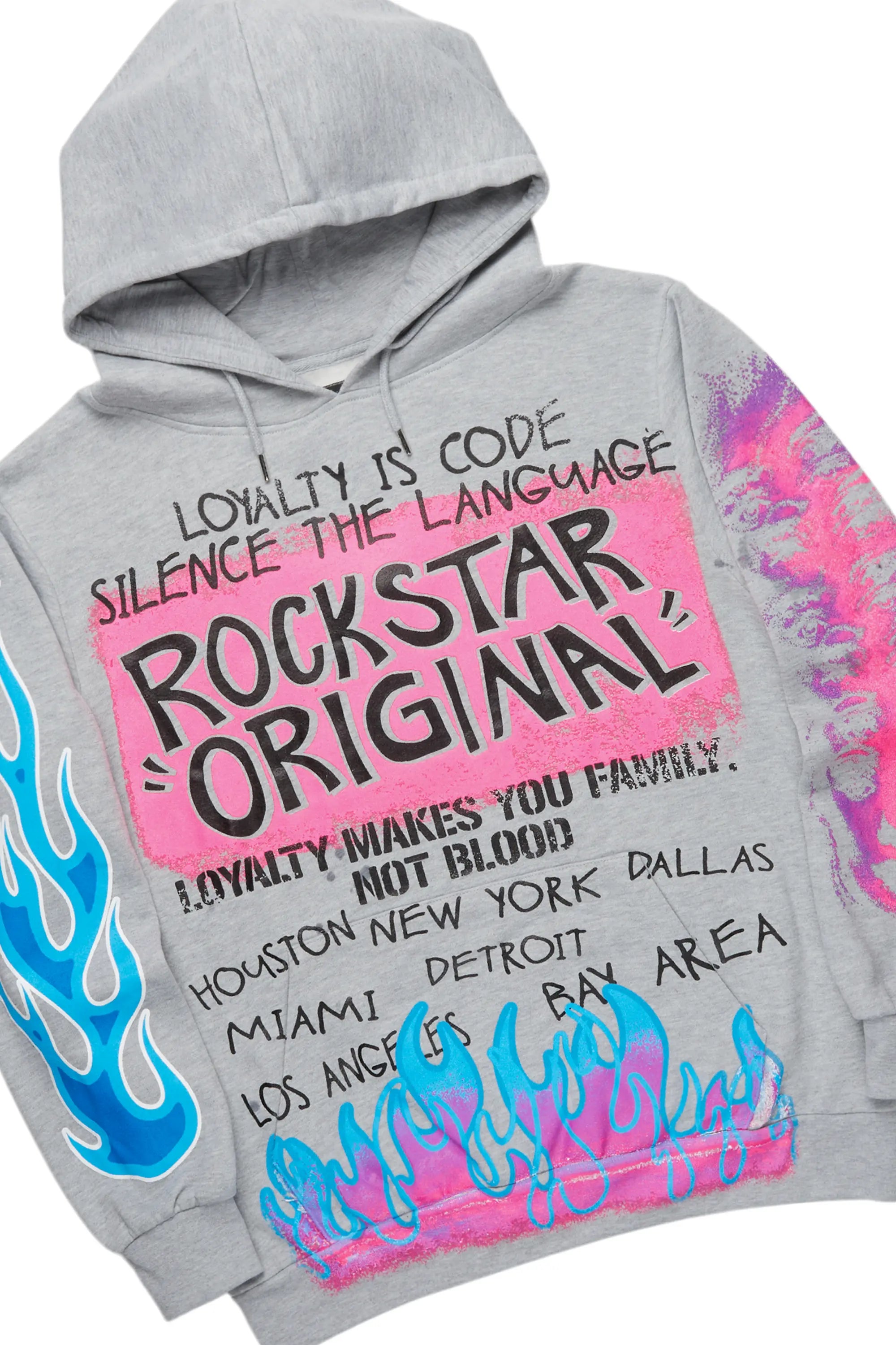 Beno Heather Grey Stacked Flare Hoodie Track Set