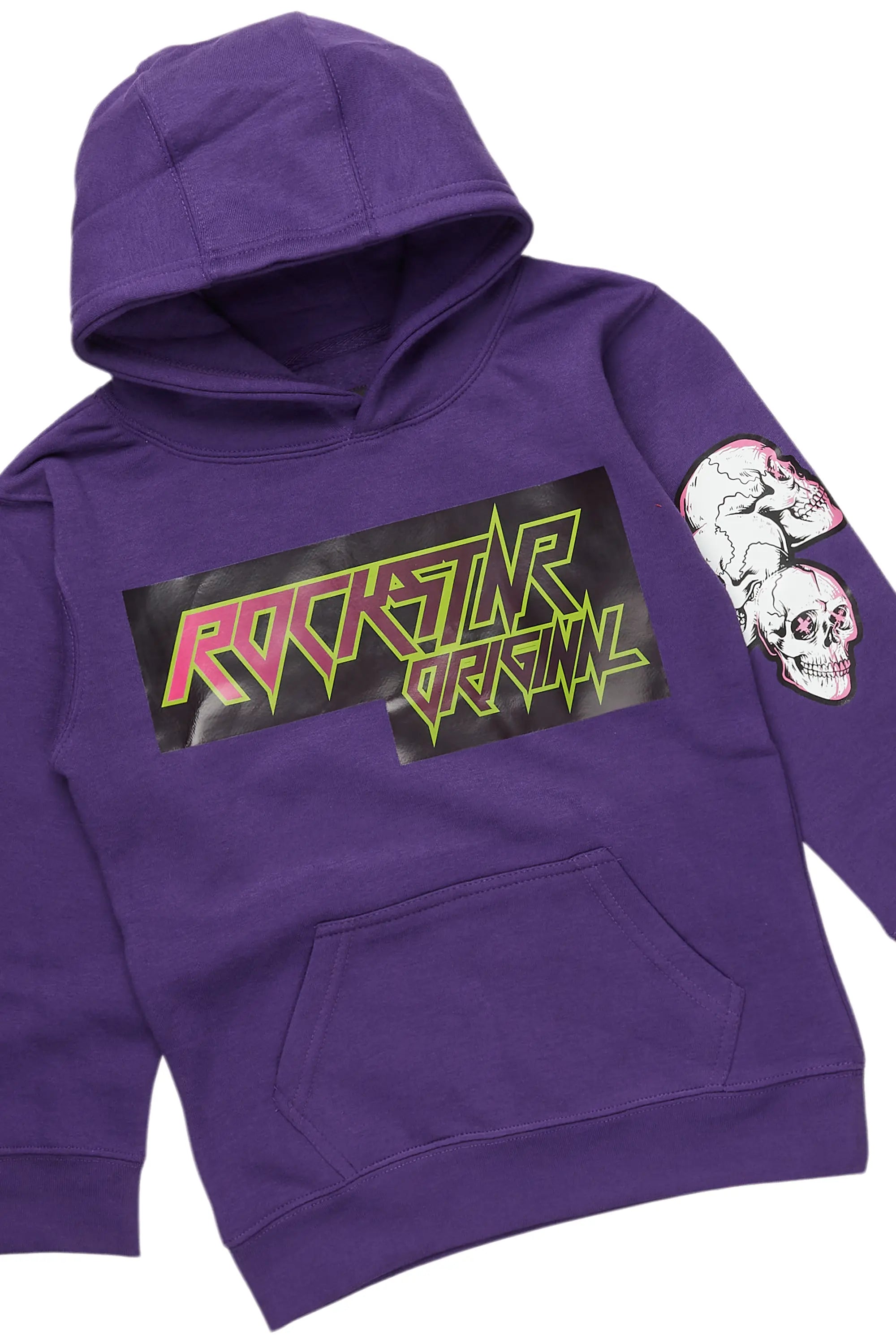 Boys Magni Purple Hoodie/Stacked Flare PU Jean Set