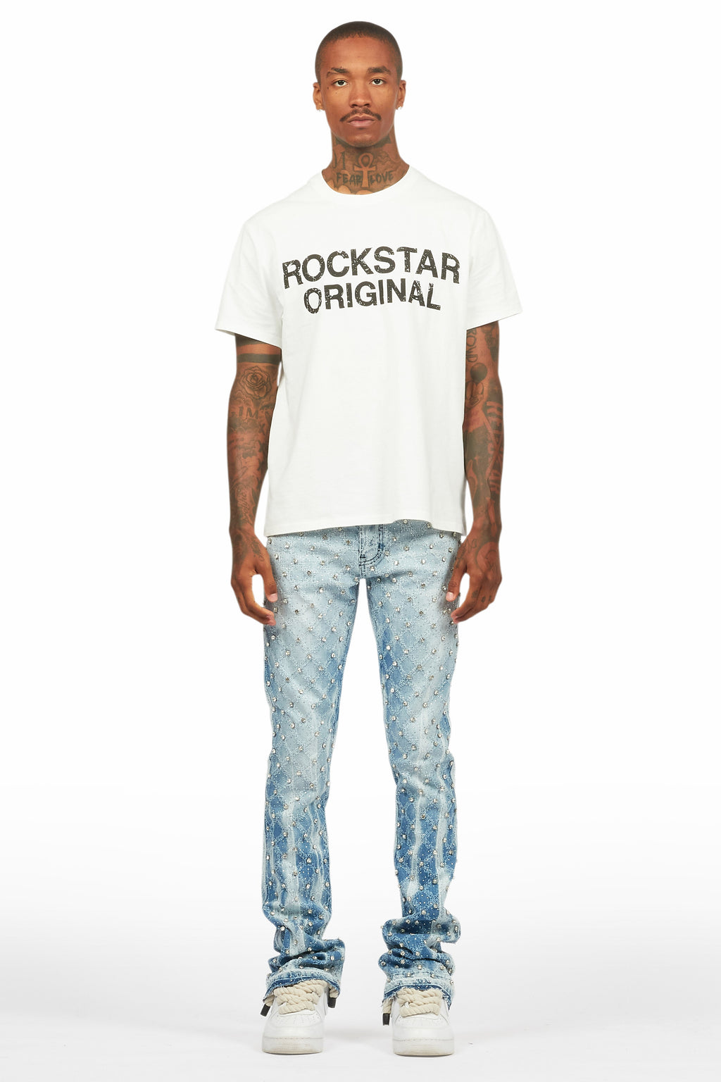 Glit Blue Rhinestone Stacked Flare Jean