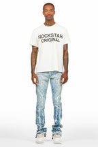 Glit Blue Rhinestone Stacked Flare Jean