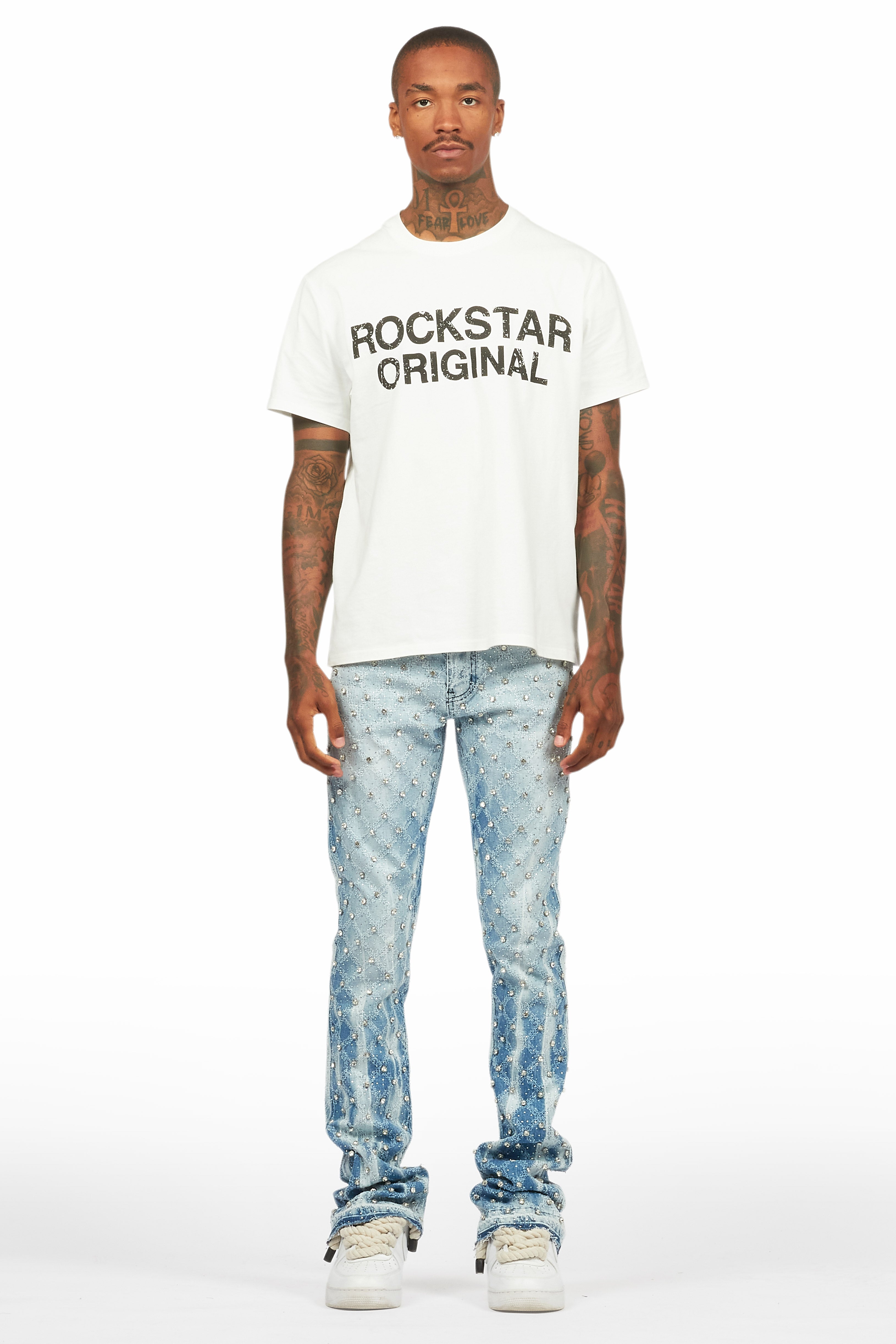 Glit Blue Rhinestone Stacked Flare Jean