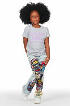 Girls Esma Blue Stacked Flare Jean