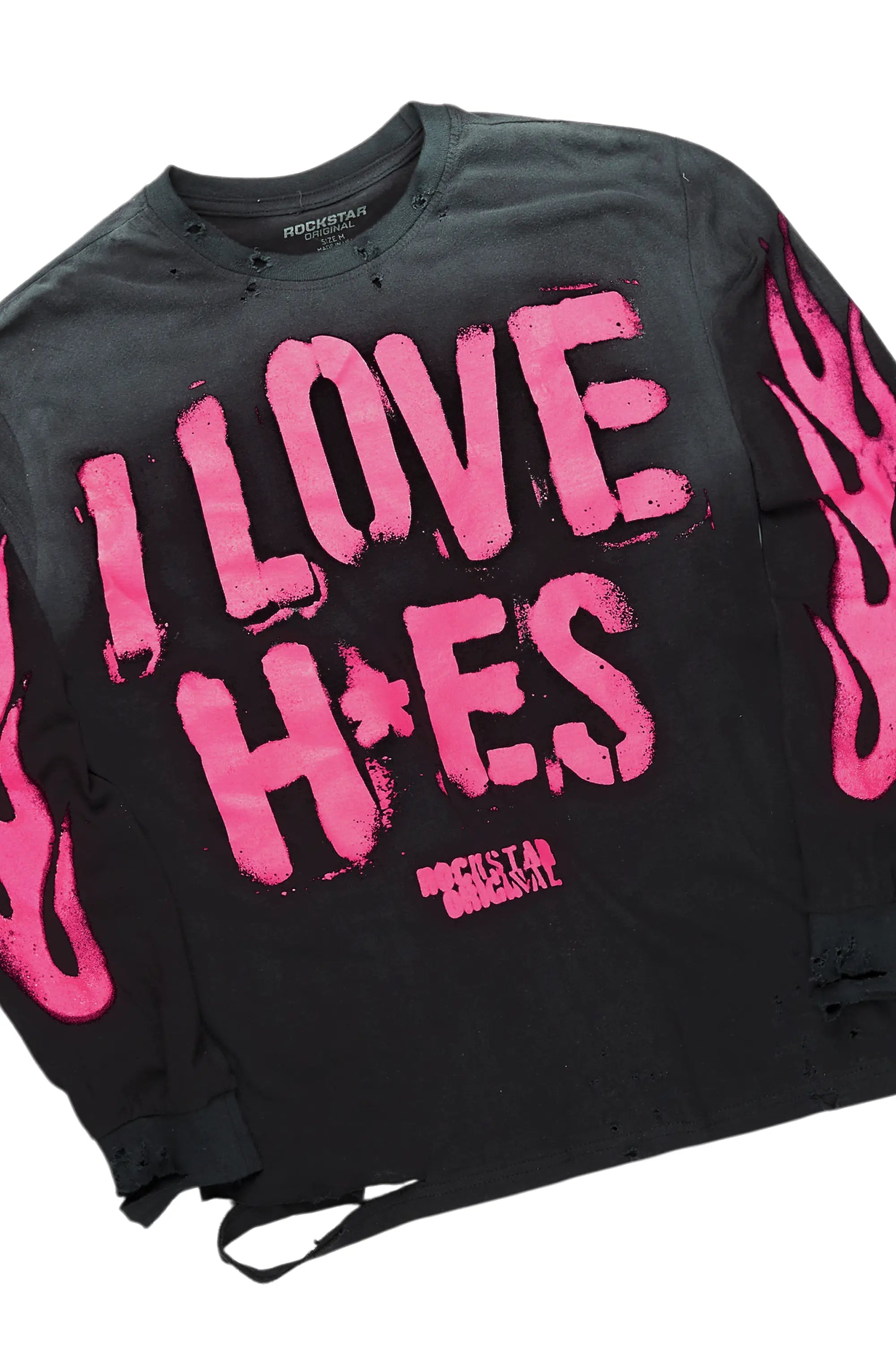 Banyan Black/Pink Long Sleeve T-Shirt/Stacked Baggy Track Pant Set