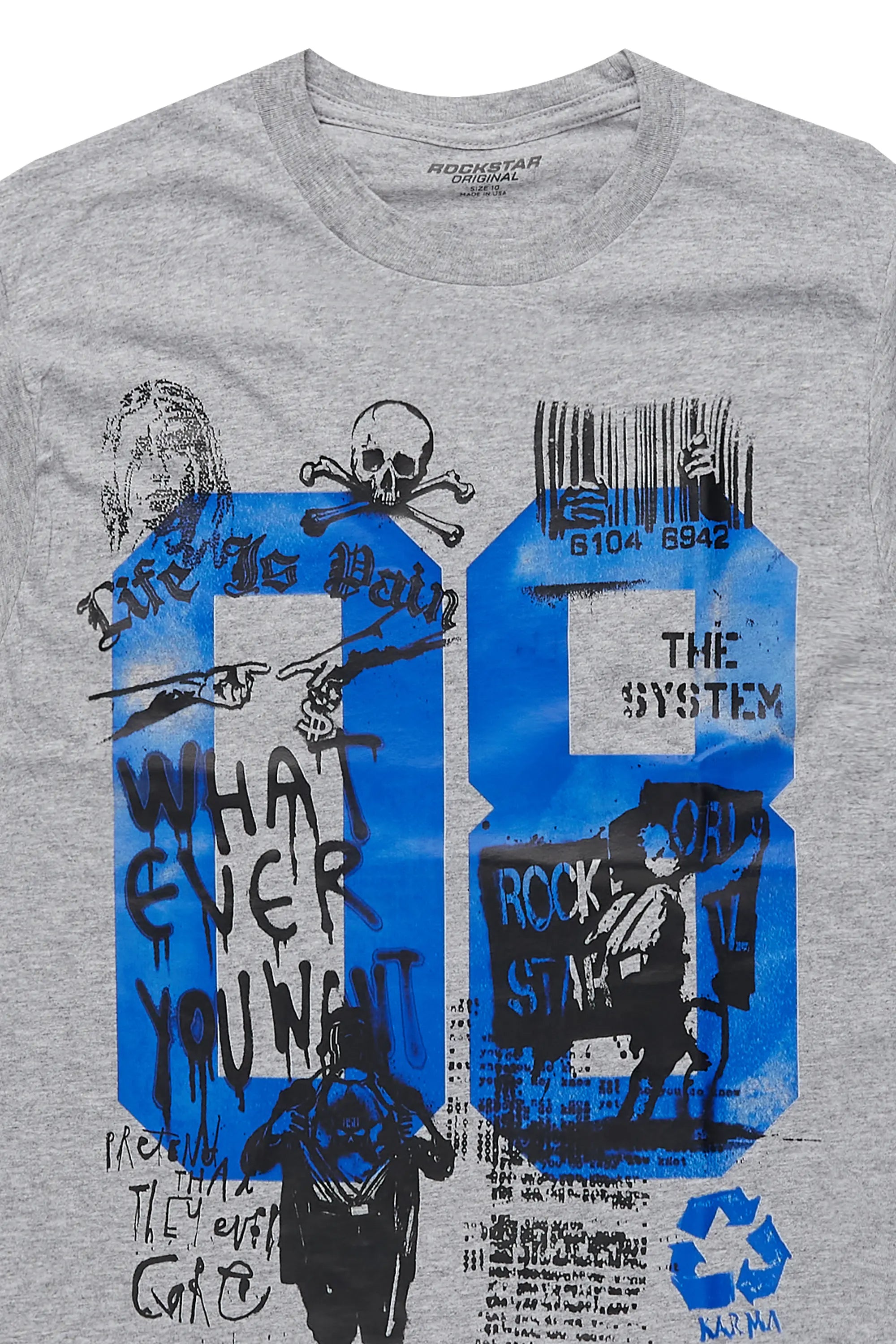 Boys Beau Grey/Blue Graphic T-Shirt