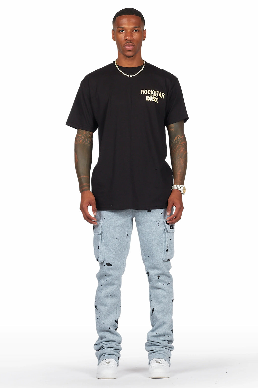 Radko Heather Grey Stacked Flare Cargo Pants