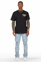 Radko Heather Grey Stacked Flare Cargo Pants