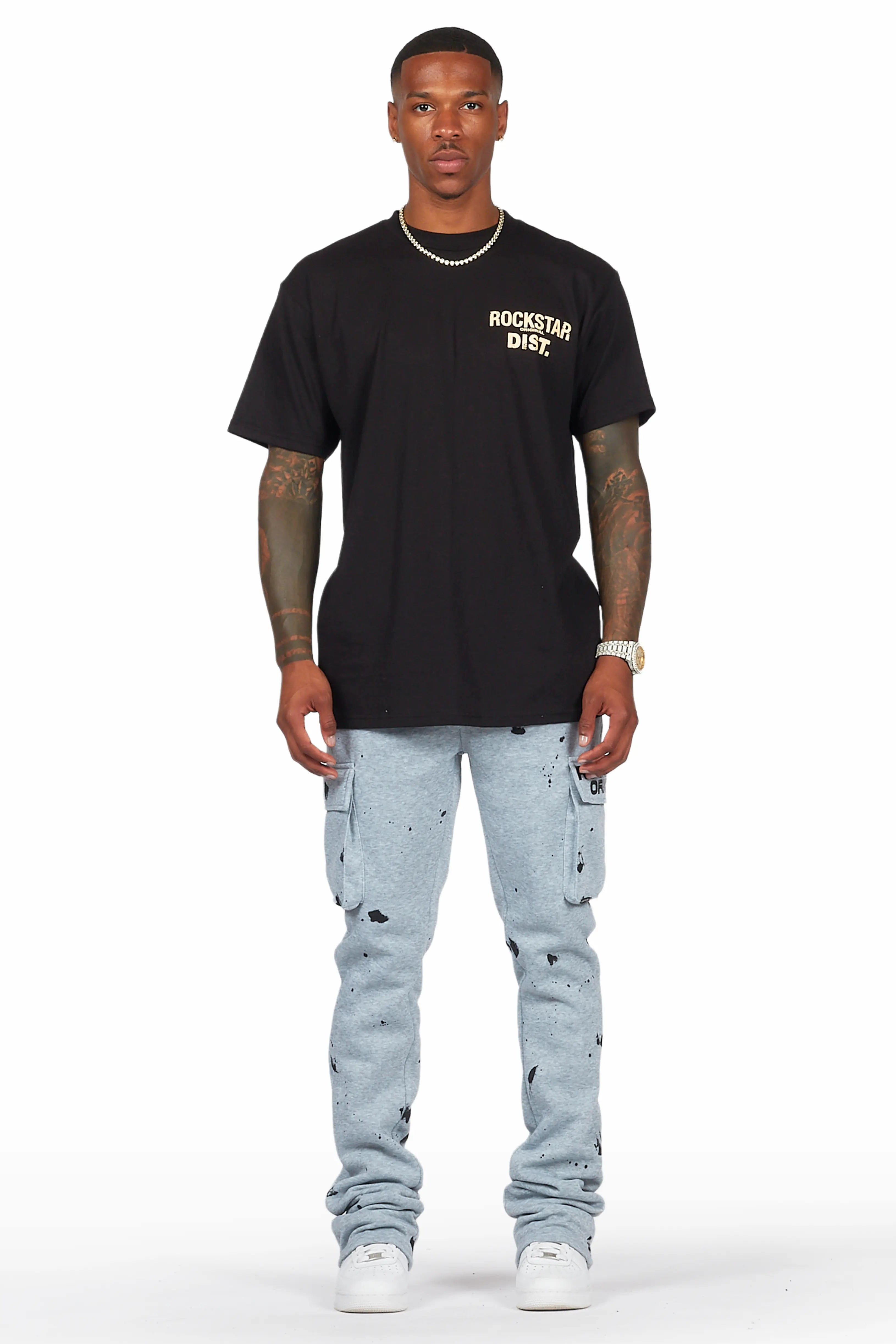 Radko Heather Grey Stacked Flare Cargo Pants