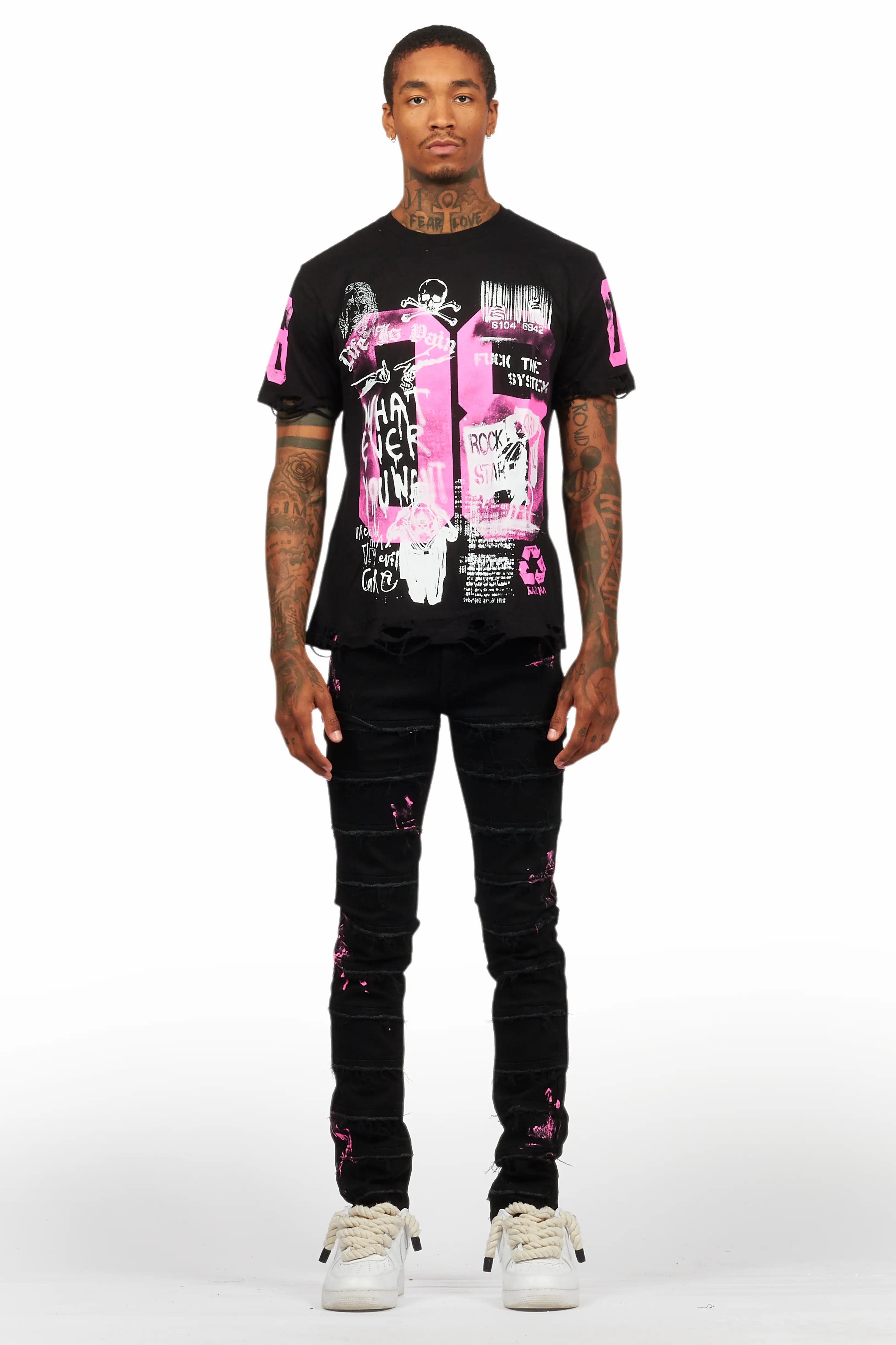 Grill Black/Pink T-Shirt/Slim Fit Jean Set