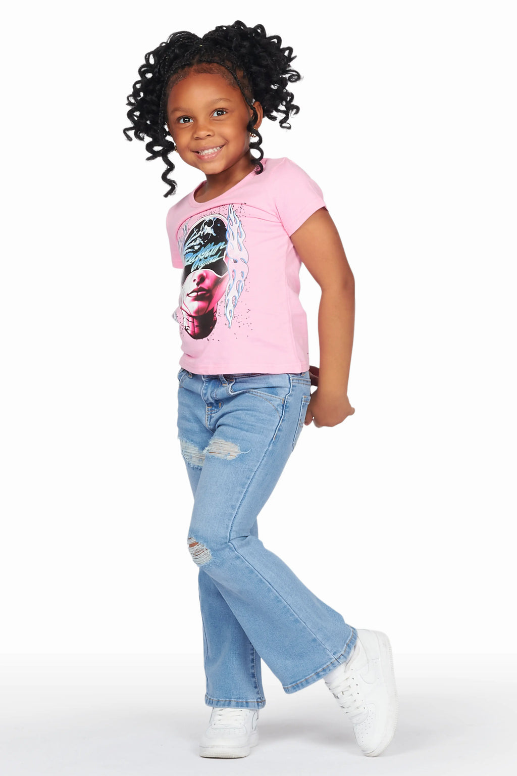Girls Canika Pink T-Shirt Flare Jean Set