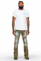 Raith Faded Camo Painter Stacked Flare Jean