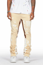 Damone Beige Super Stacked Flare Track Pant