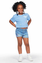 Girls Laila Blue T-Shirt/Denim Short Set
