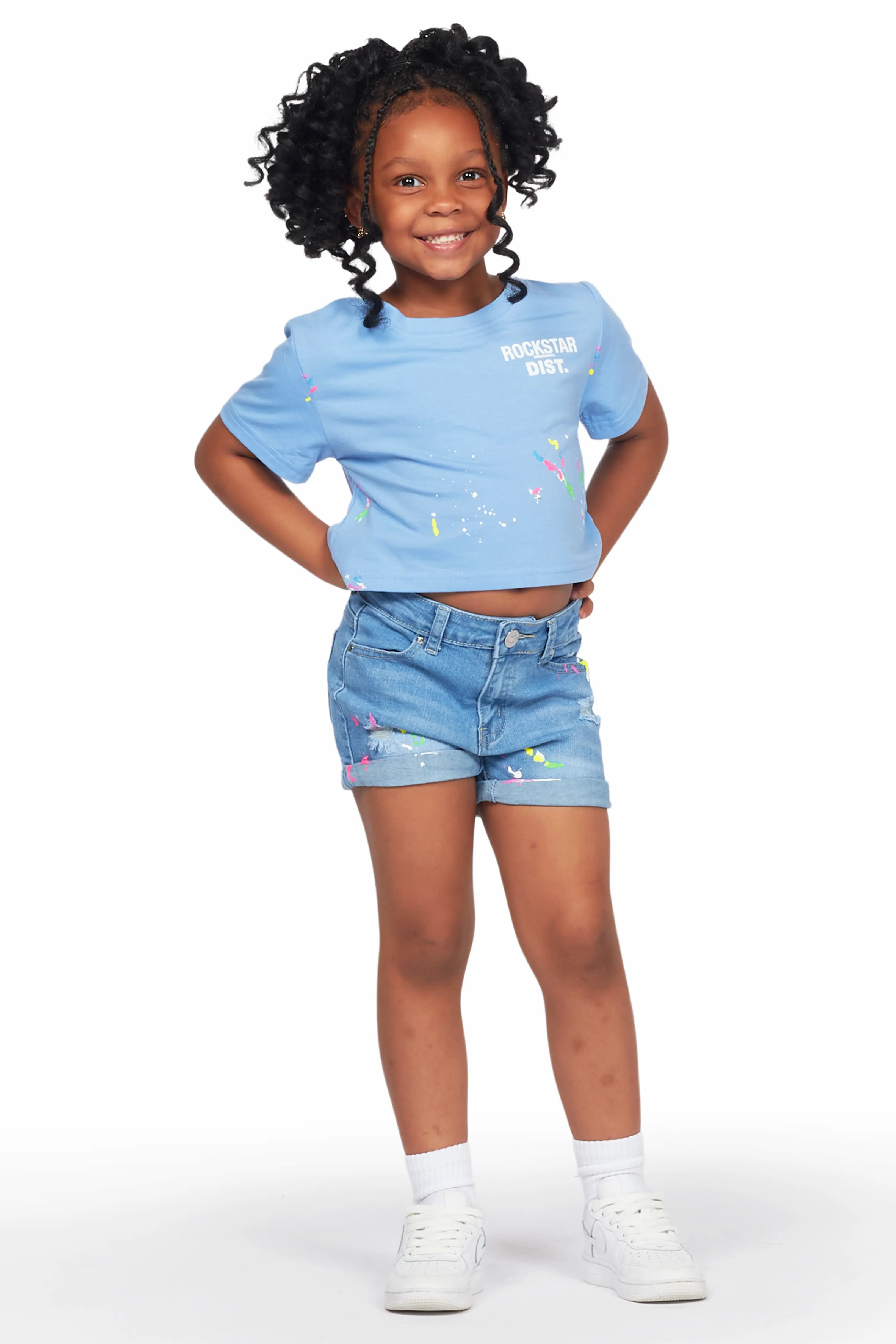 Girls Laila Blue T-Shirt/Denim Short Set