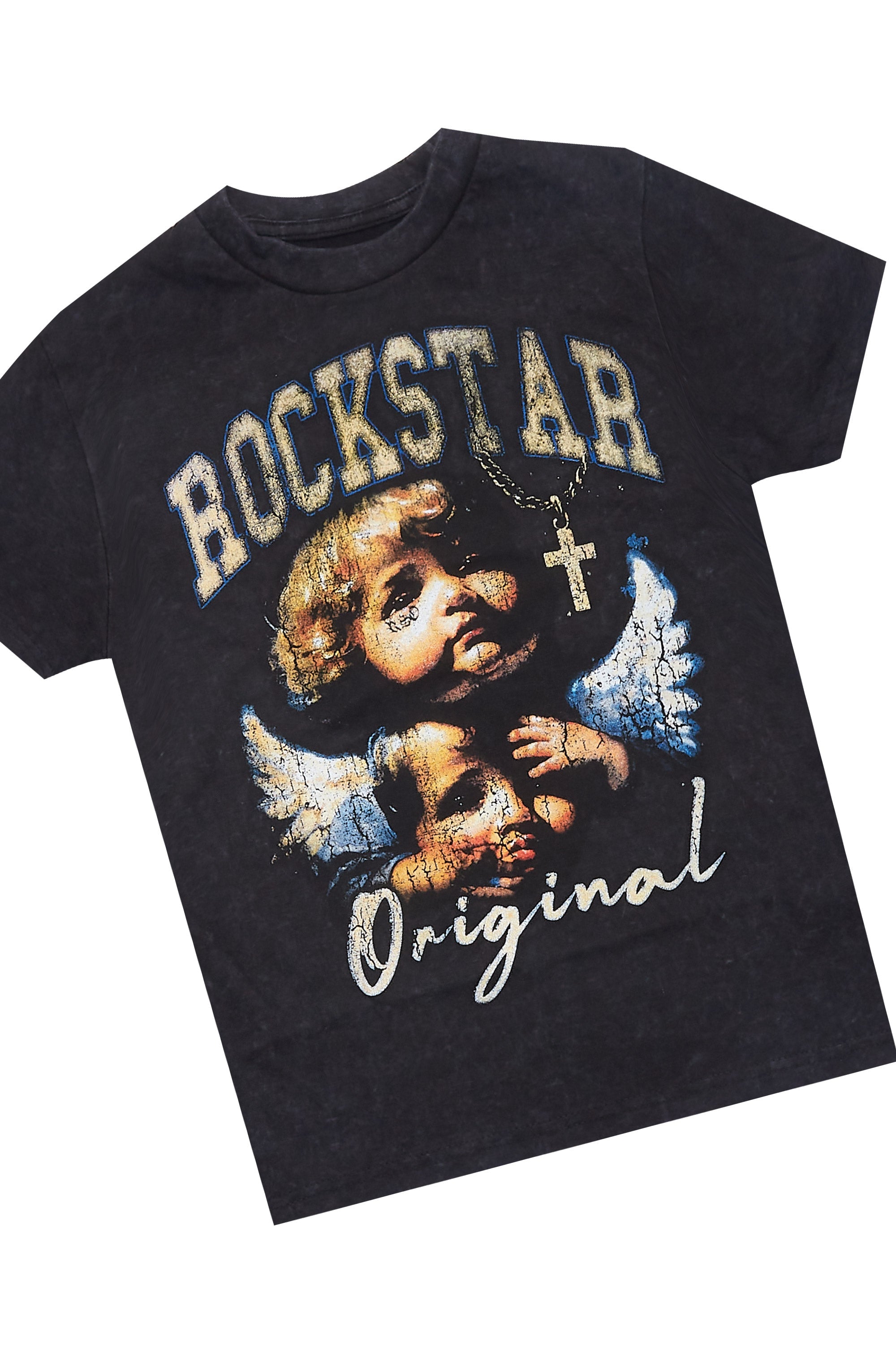 Boys Deiter Black/Beige T-Shirt/Stacked Flare Jean Set