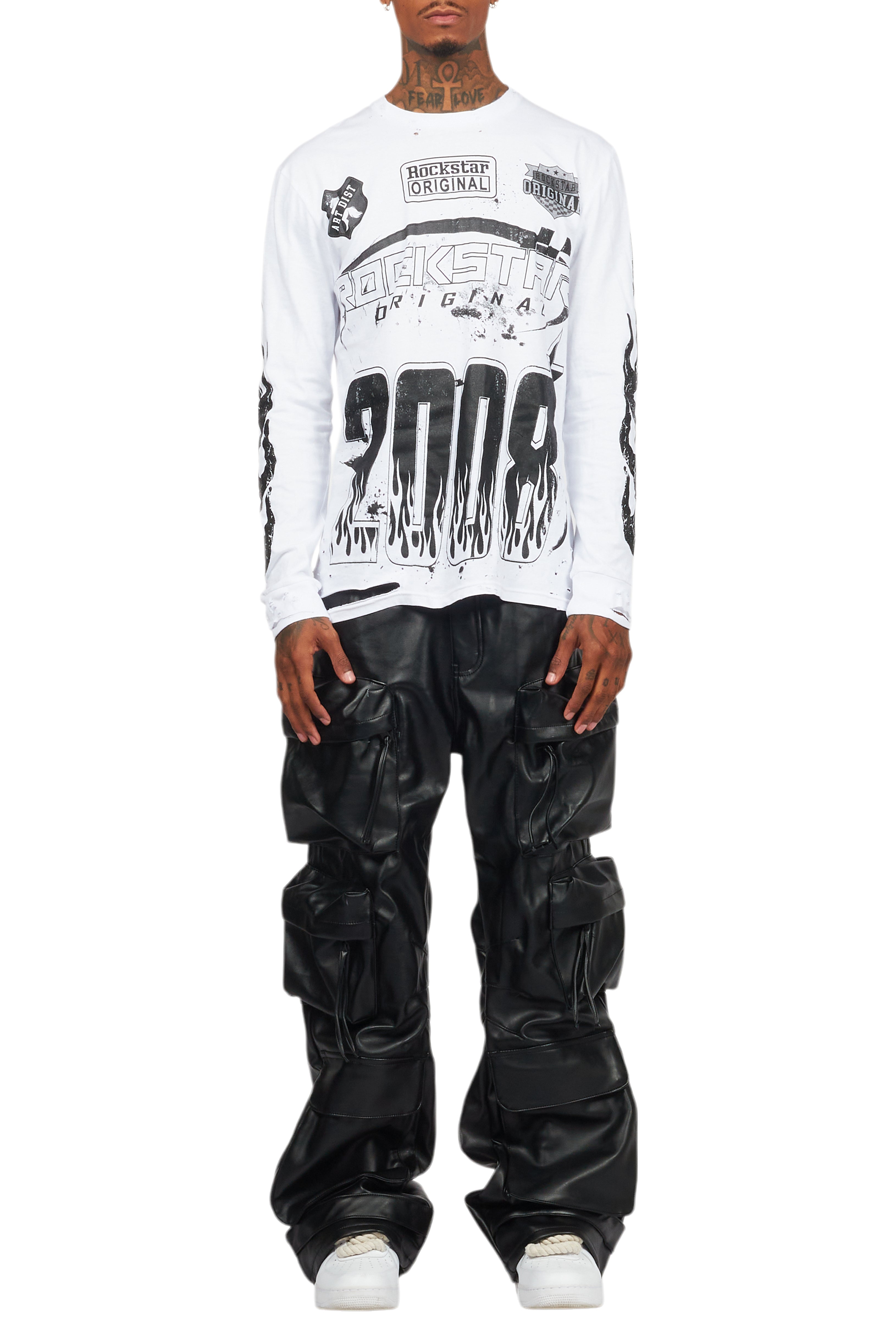 Amos White/Black Long Sleeve Graphic T-Shirt