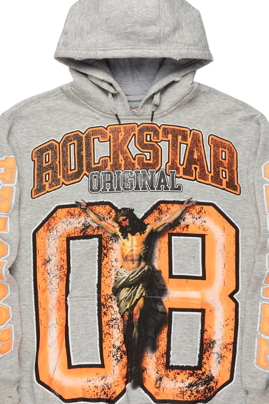 Fields Grey/Orange Distressed Graphic Hoodie