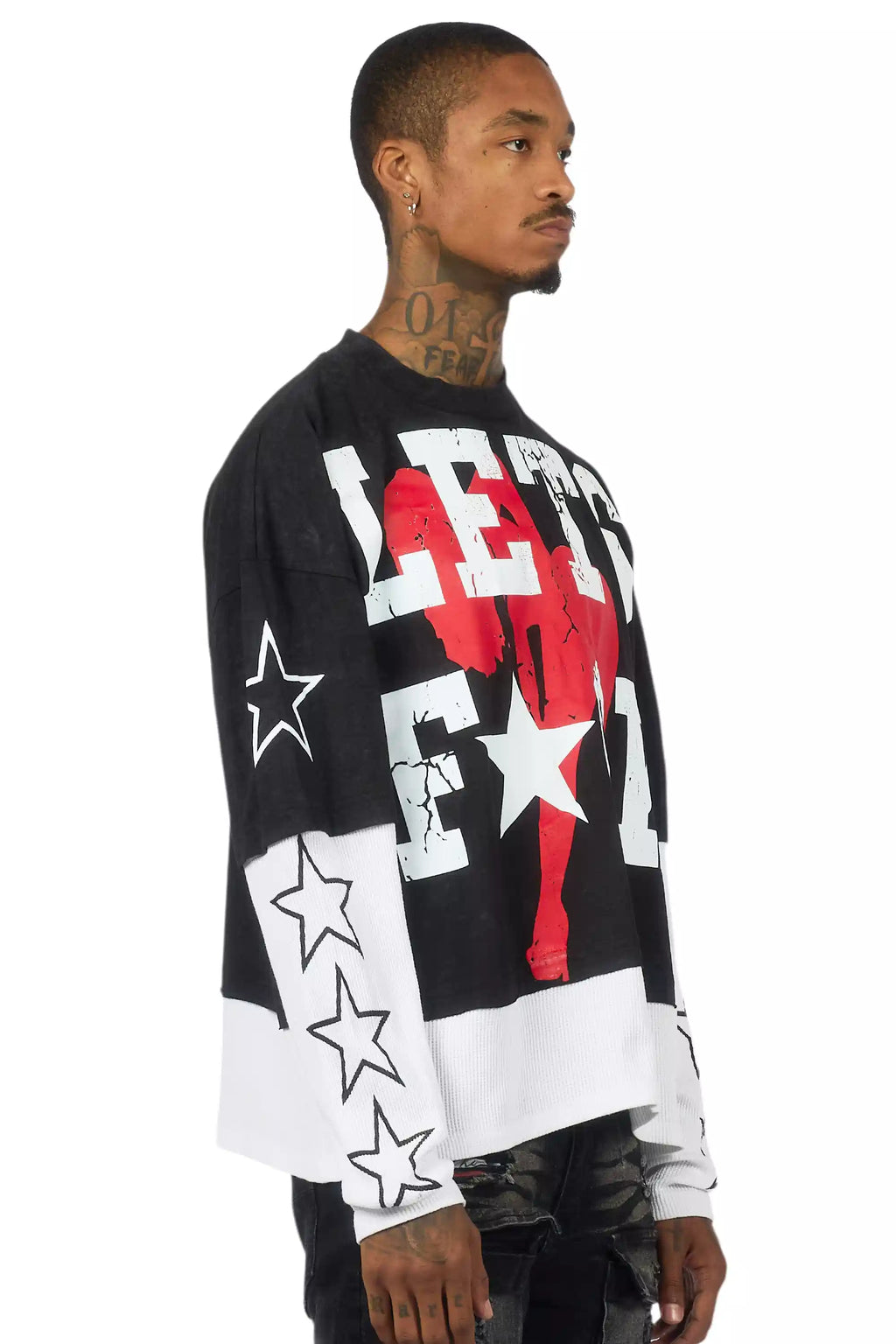 Pacino Vintage Black/White Boxy Crop Double Layer Tee