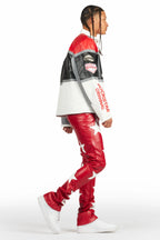 Steen Red PU Stacked Flare Jean