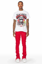 Conrad Red Stacked Flare Jean