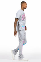 Beno Heather Grey T-Shirt/Stacked Flare Track Set
