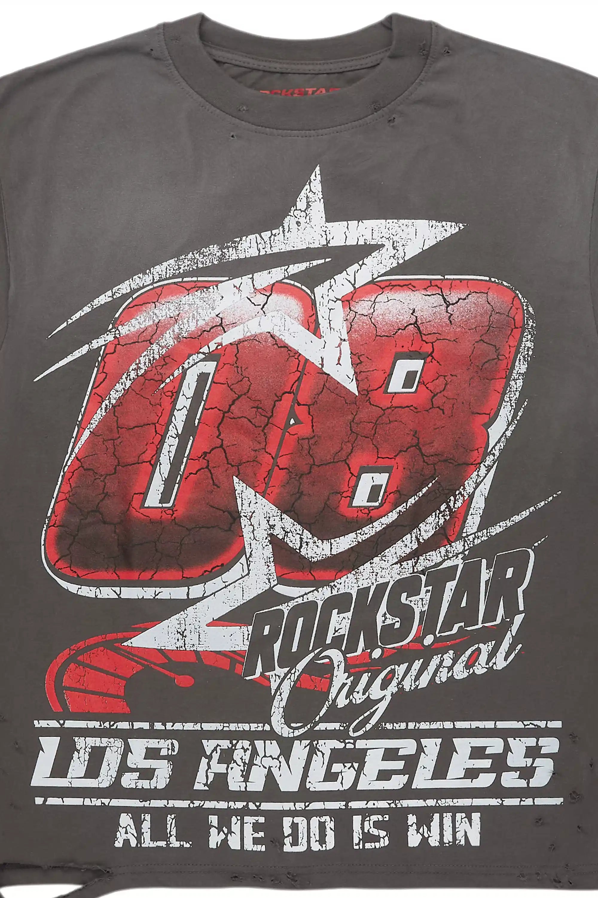 Kastell Vintage Grey Oversized Distressed Graphic T-Shirt