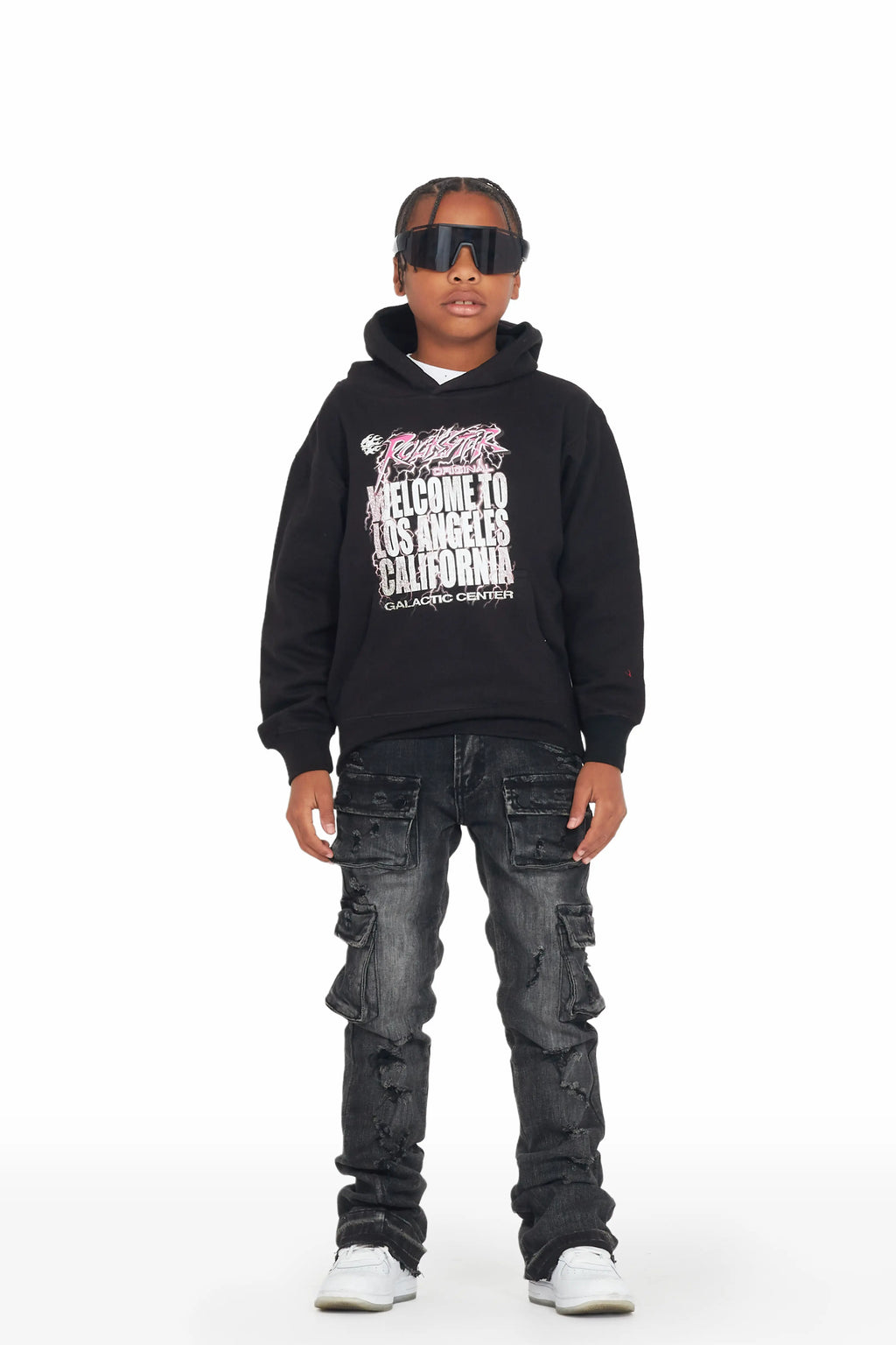 Boys Zaire Grey Cargo Super Stacked Flare Jean