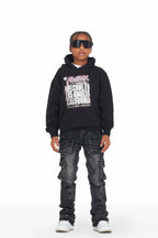 Boys Zaire Grey Cargo Super Stacked Flare Jean