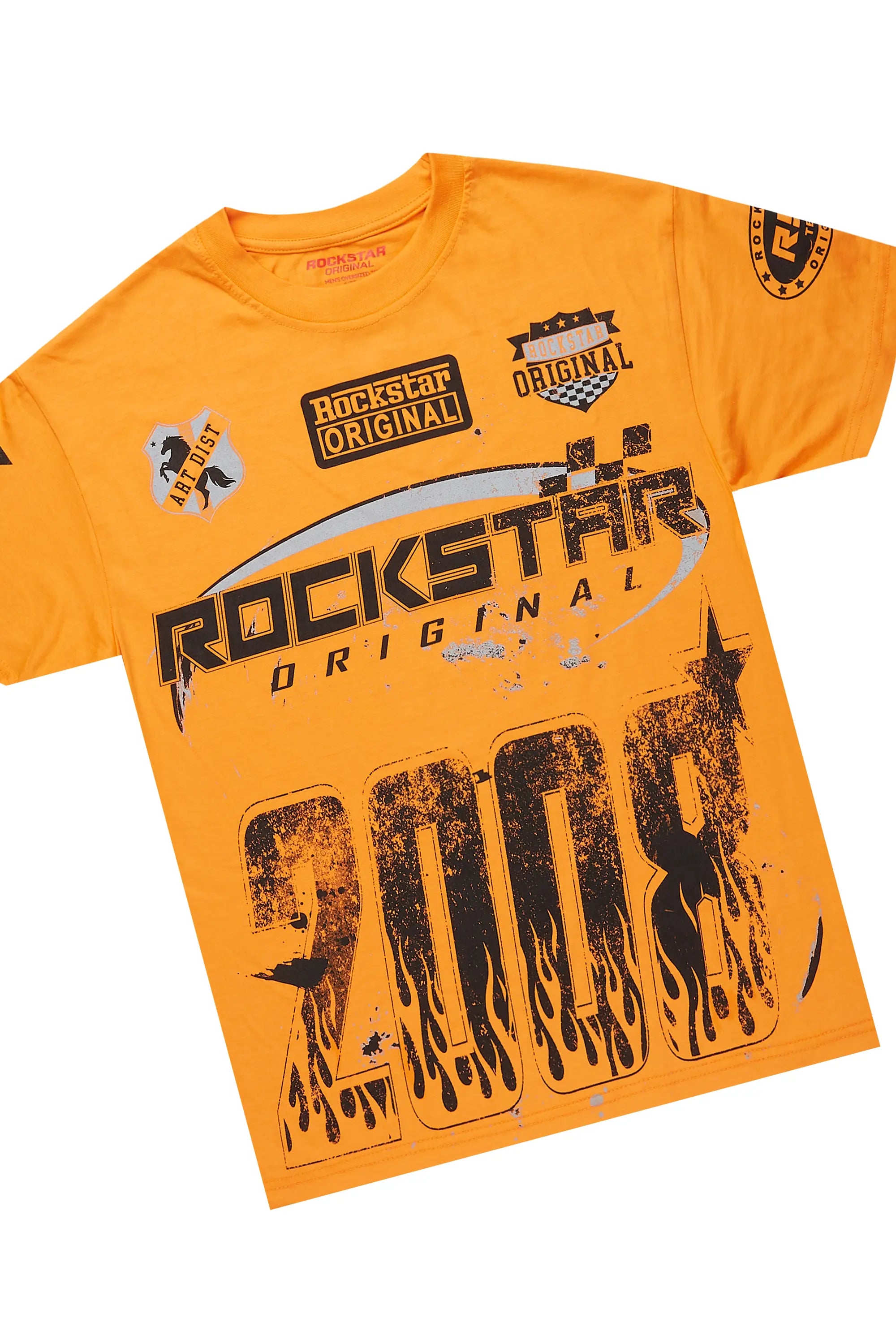 Amos Orange T-Shirt/Dag Blue Stacked Flare Jean Set