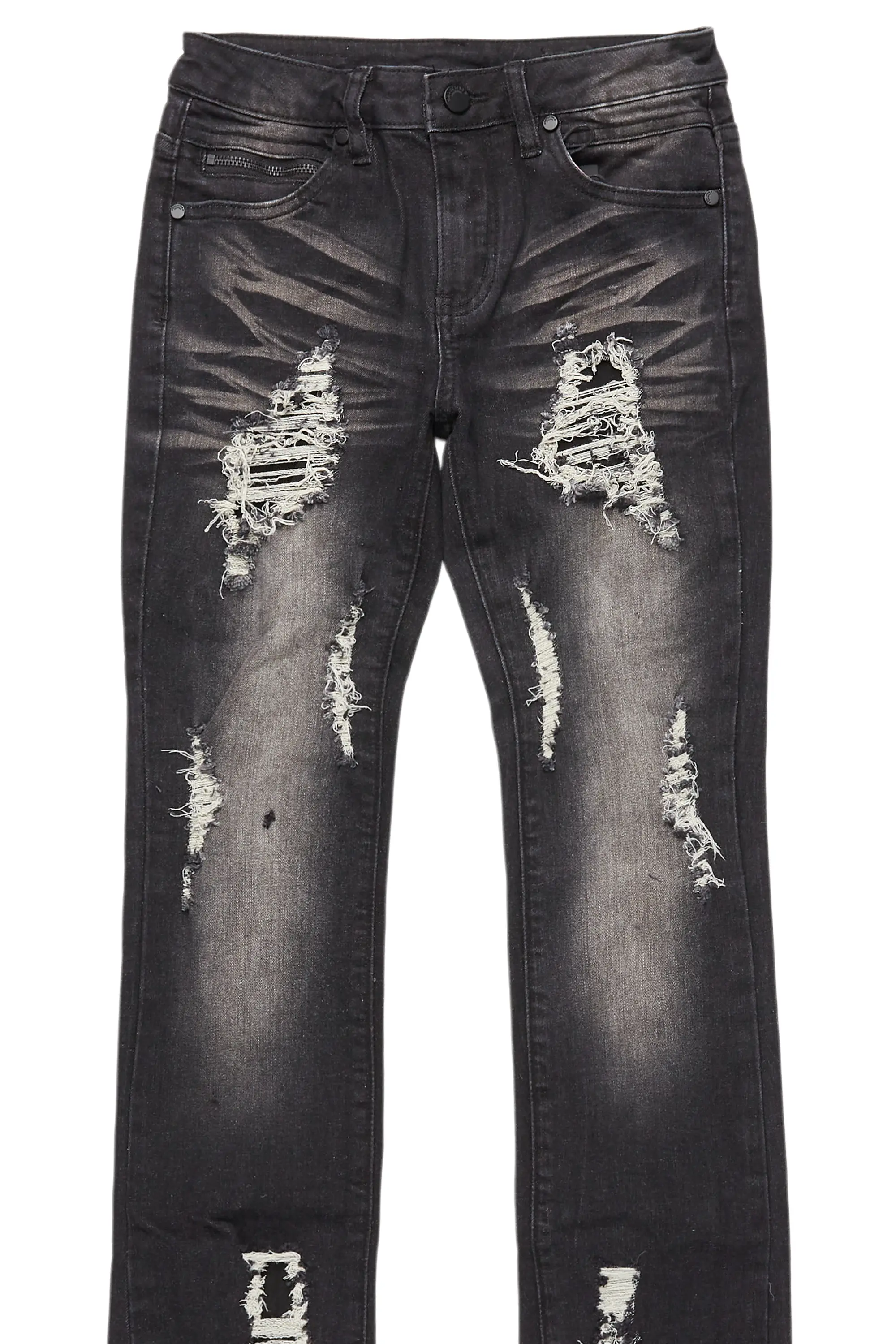 Boys Fateh Dark Grey Stacked Flare Jean