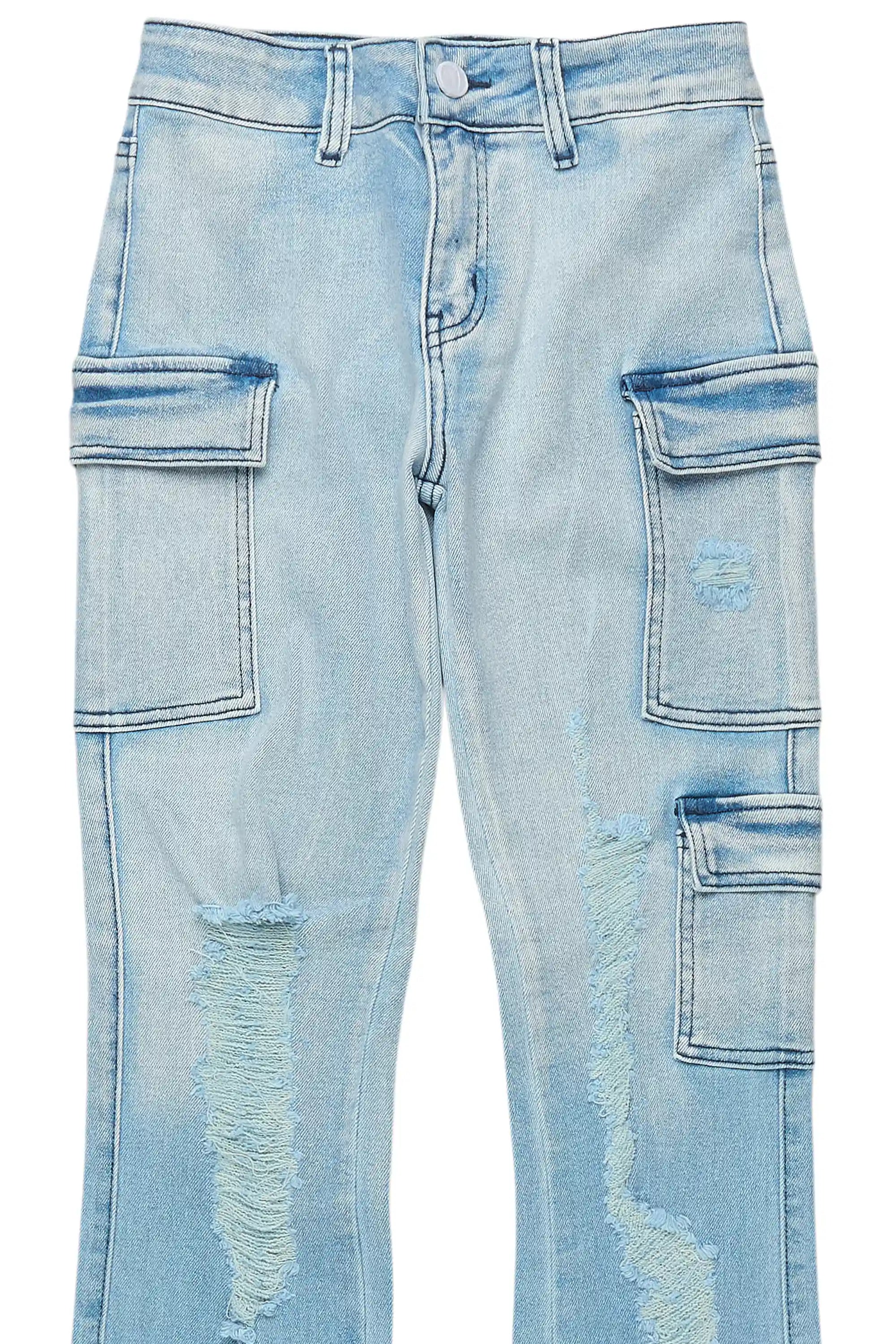 Girls Vixen Light Wash Distressed Stacked Jean