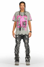 Vasco Grey Stacked Flare Jean