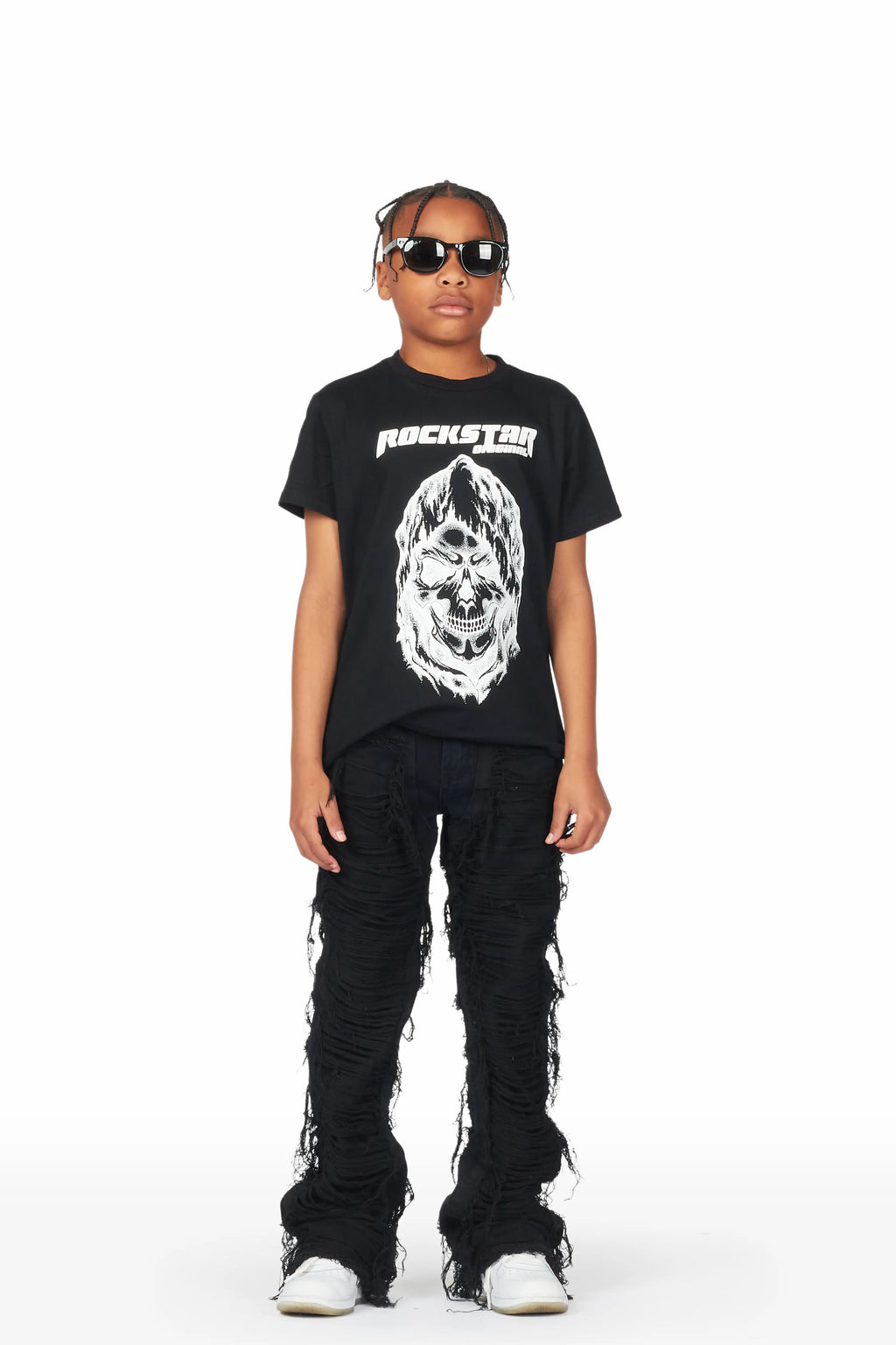 Boys Conrad Jet Black Stacked Flare Jean
