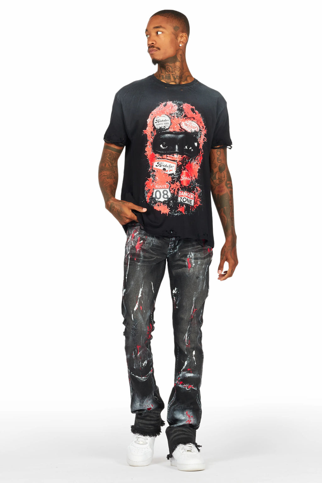 Mana Black Painter Stacked Flare Jean