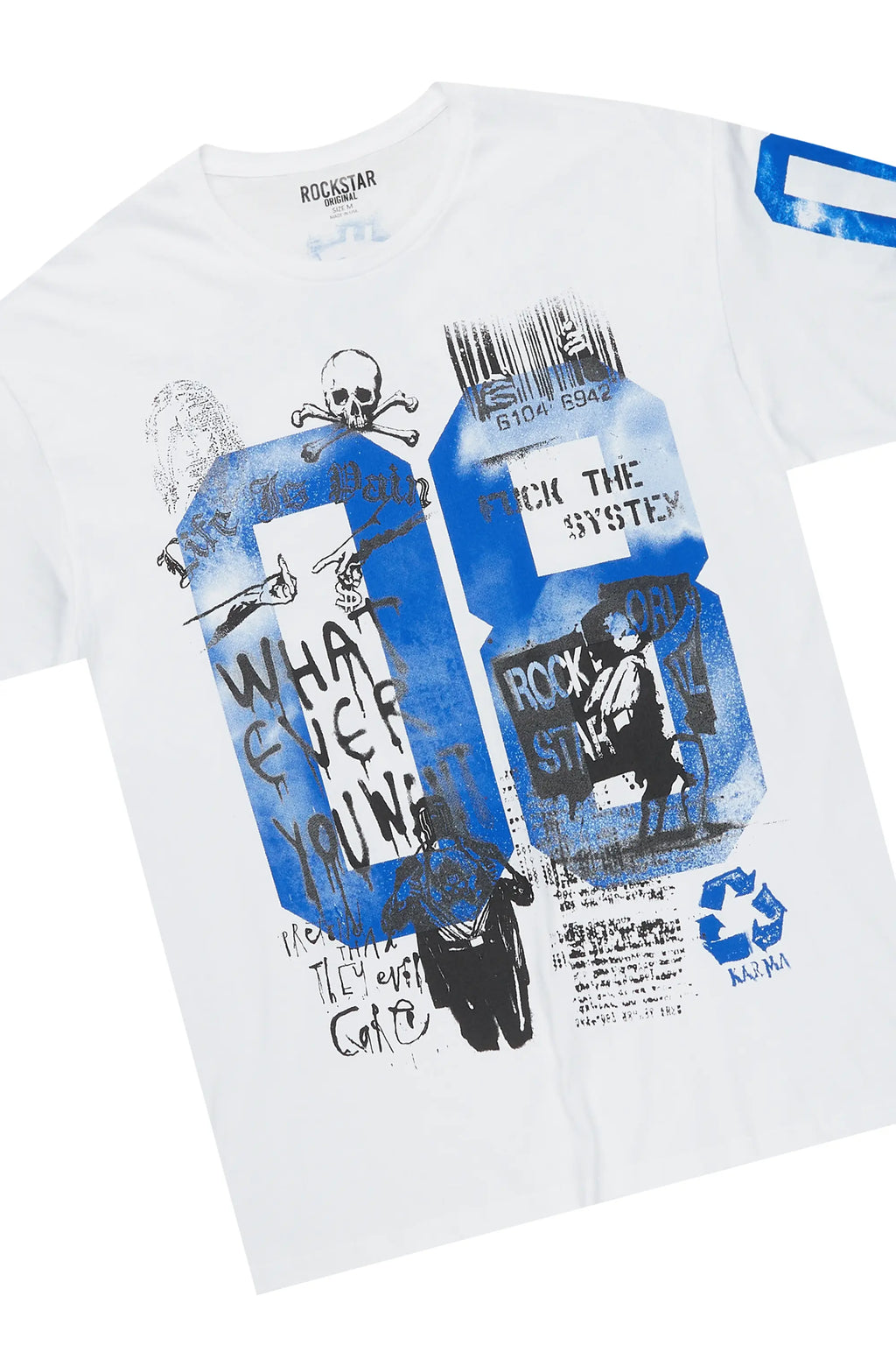 Grill White/Blue Oversized T-Shirt/Super Stacked Flare Jean Bundle