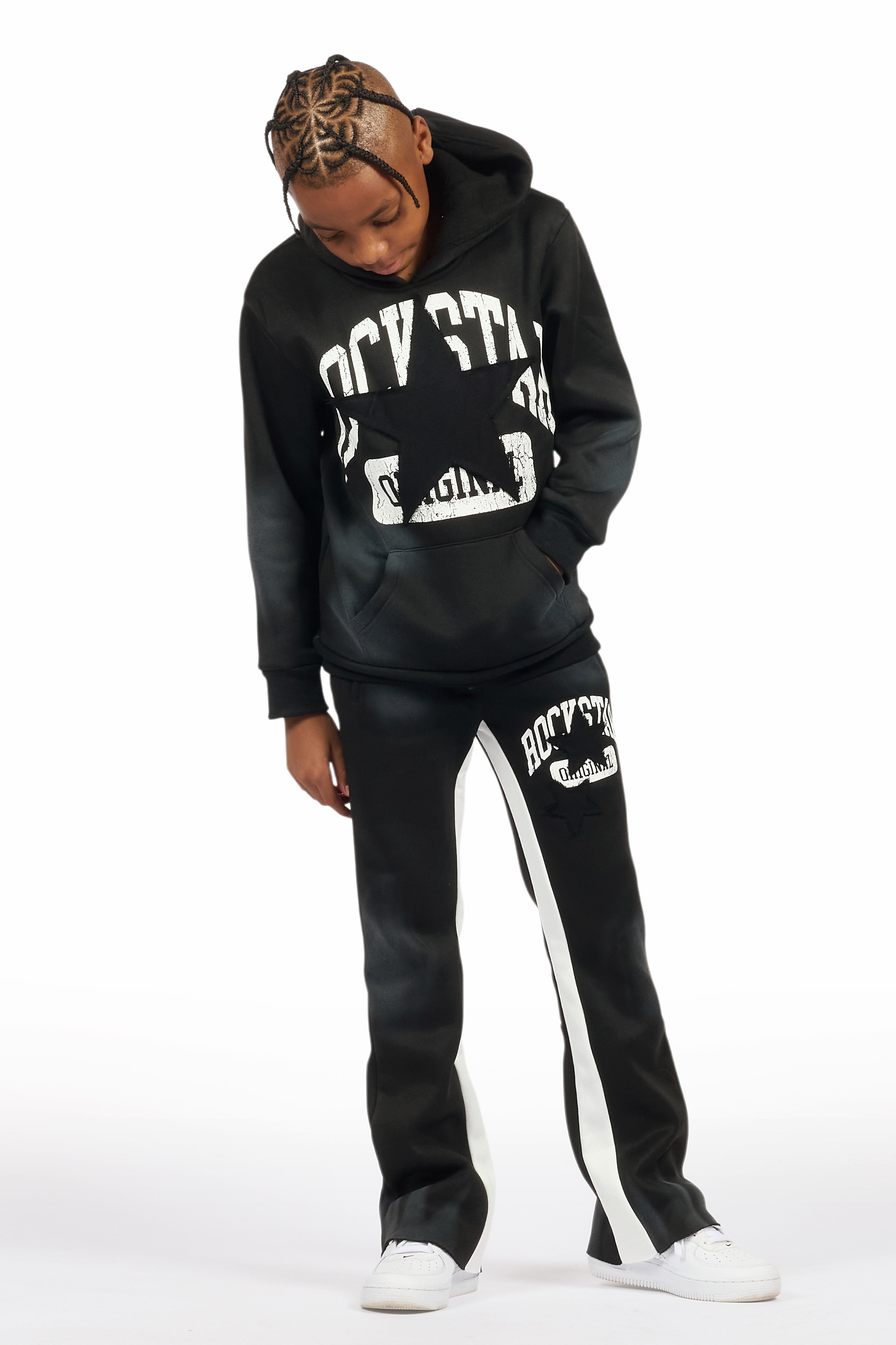 Boys Mallor Black/White Stacked Hoodie Track Set