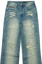 Discolite Rhinestone Medium Blue Baggy Jean