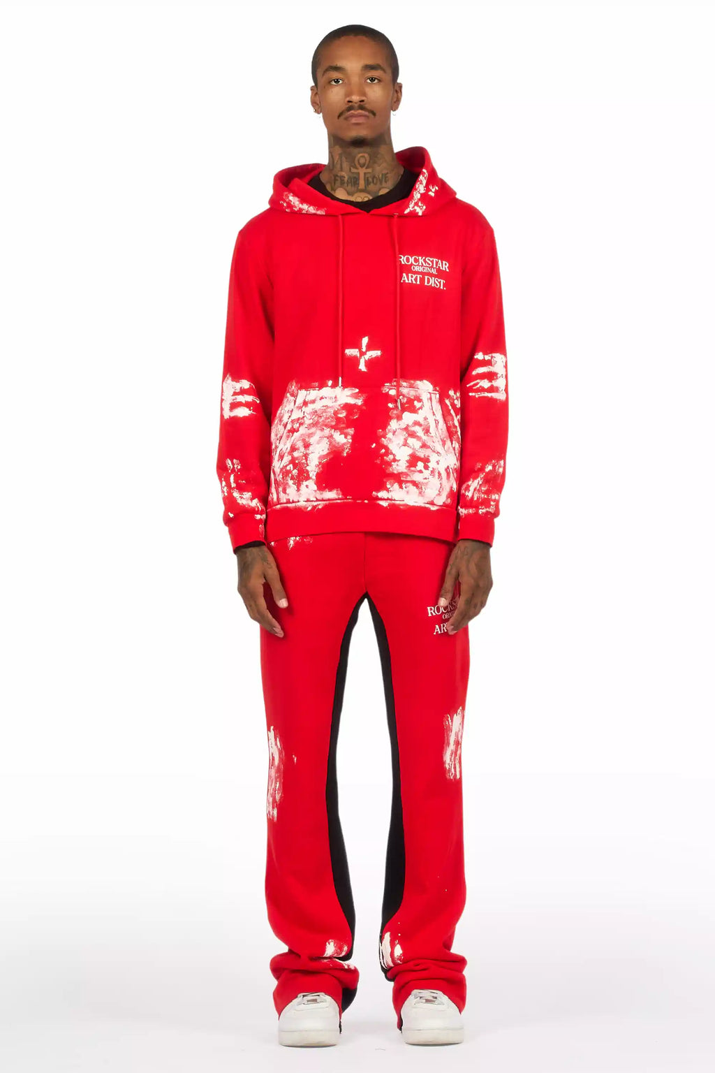 Filip Red/White Hoodie/Baggy Stacked Track Pant Set